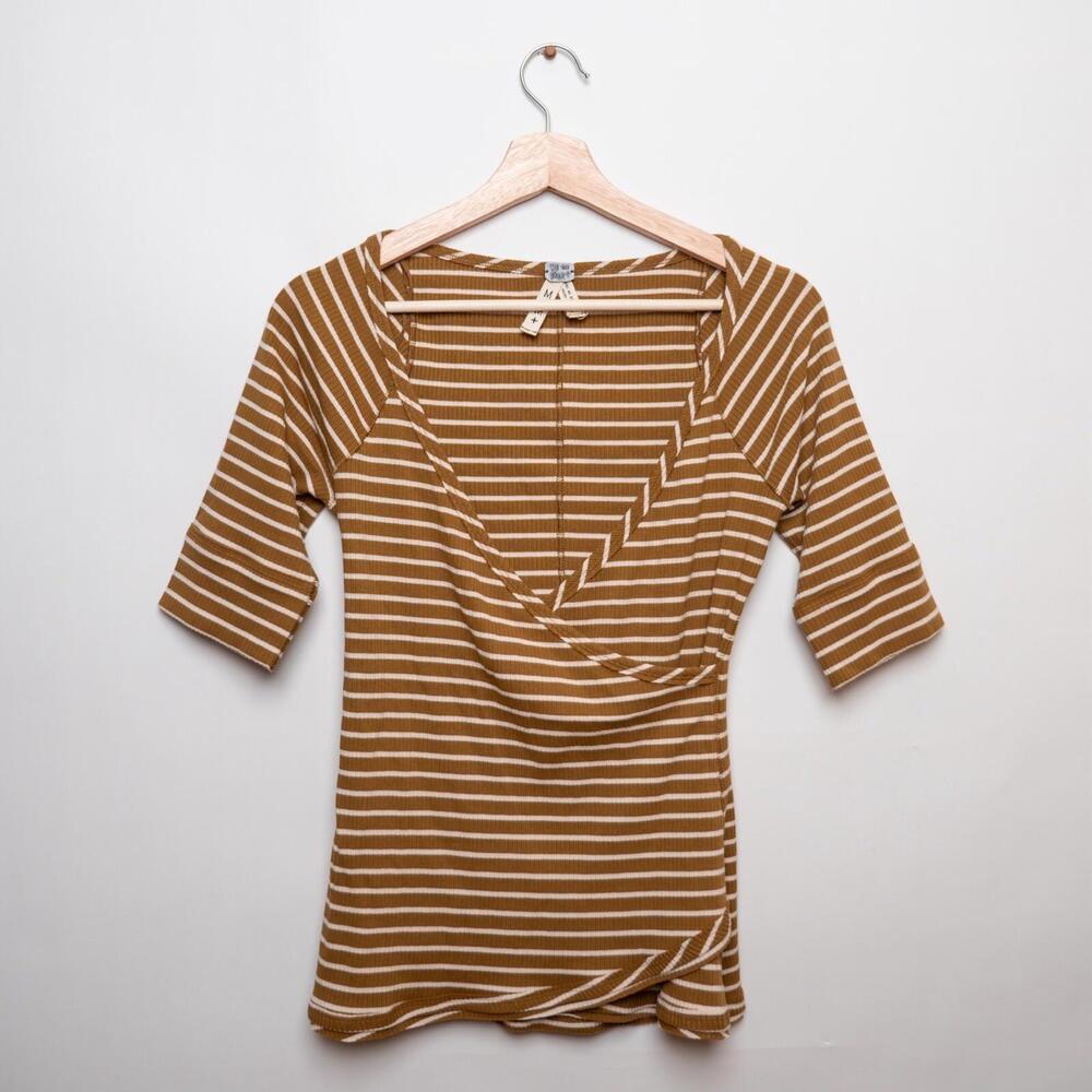 Free People We The Free Wrap Crossover Top Yellow Striped Size M